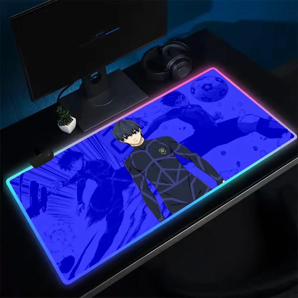 Anime B-BLUE LOCK Mouse Pad Anime Gaming Mouse Pad LED Table Pads Backlit Rubber Desktop XXL Mousepad RGB Desk Mats