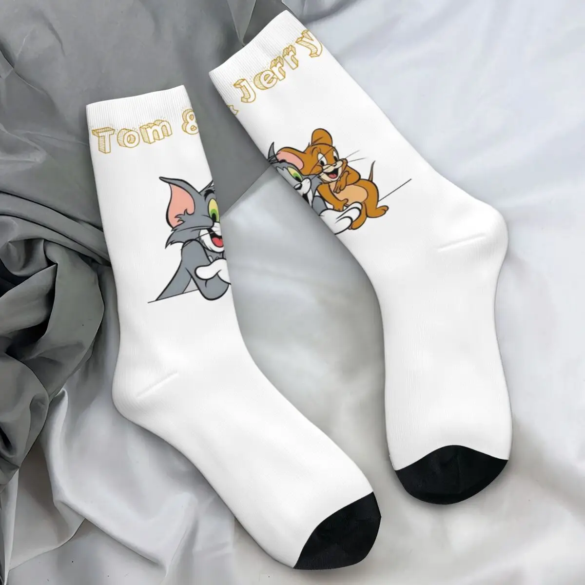 Cartoon Jerry And Tom Stockings Men's Socks Medium Soft Vintage Socks Autumn Skateboard Anti Slip Design Socks Birthday Present