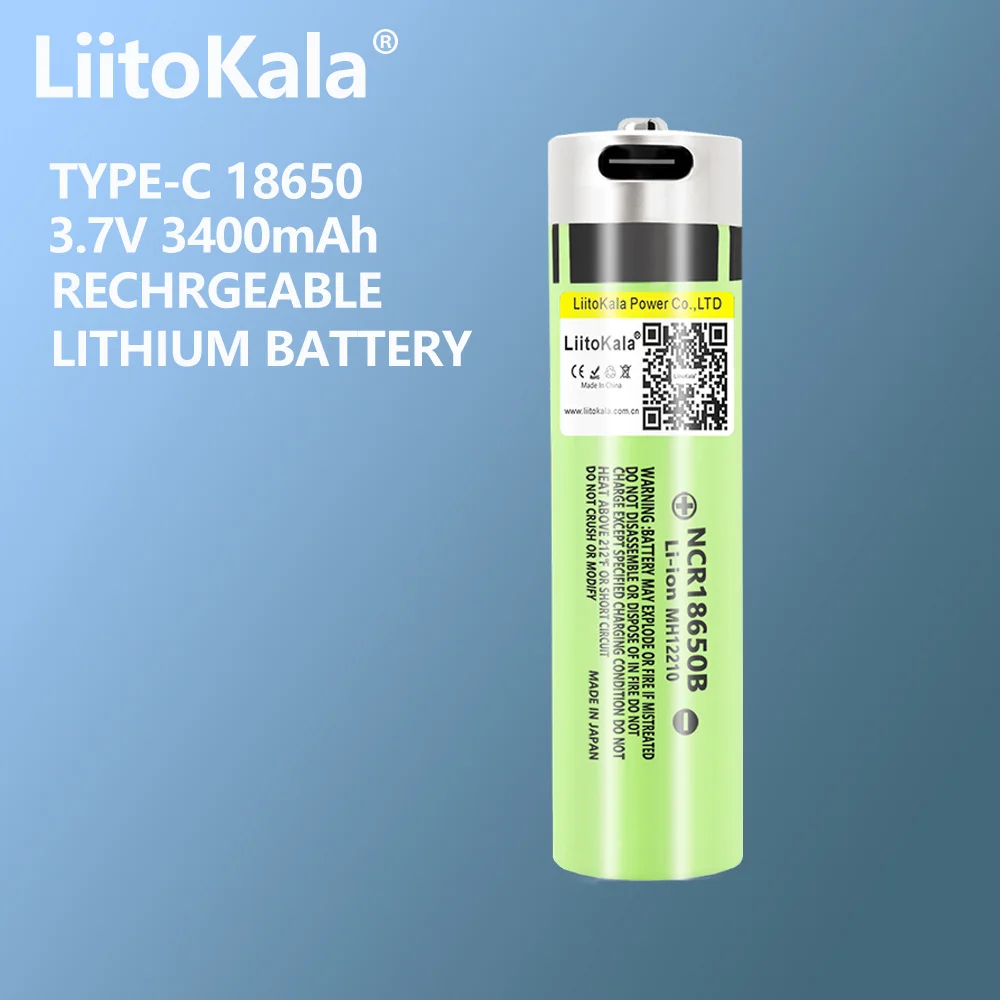 1PCS LiitoKala USB-34B Original USB 18650 3.7V 3400mAh USB Rechargeable Li-ion Battery for Flashlight Electric Mouse Toy Battery