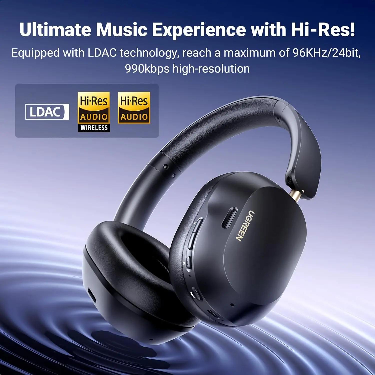 หูฟังตัดเสียงรบกวนแบบไฮบริด UGREEN HiTune Max5C หูฟังไร้สายแบบครอบหู บลูทูธ เล่นได้นาน 90 ชั่วโมง เหมาะสำหรับการเดินทาง