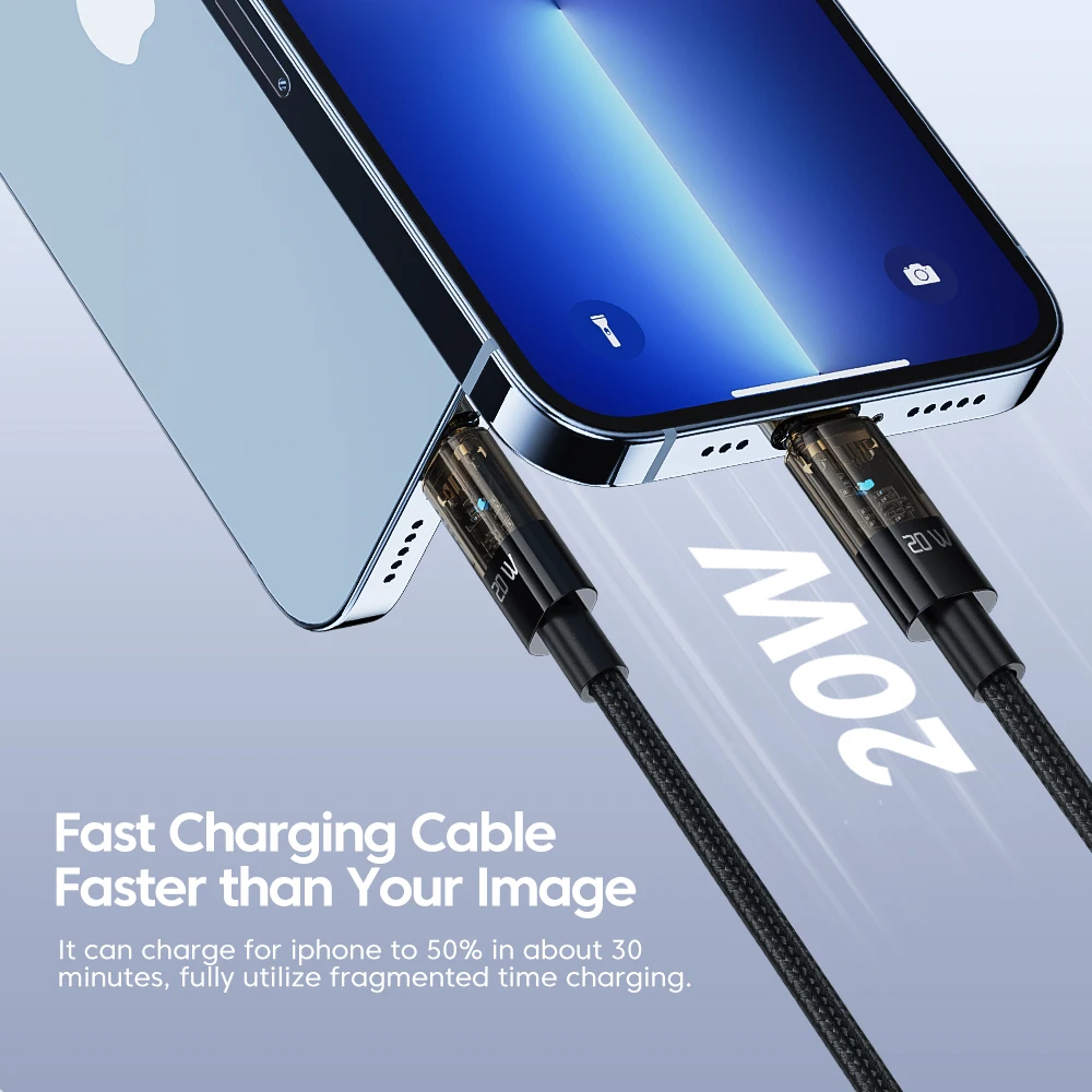 Toocki 6A 100W Transparent Type-C Cable 480Mbps Data Transmission Fast Charging USB C Cable For Samsung Huawei Xiaomi Phones Lap