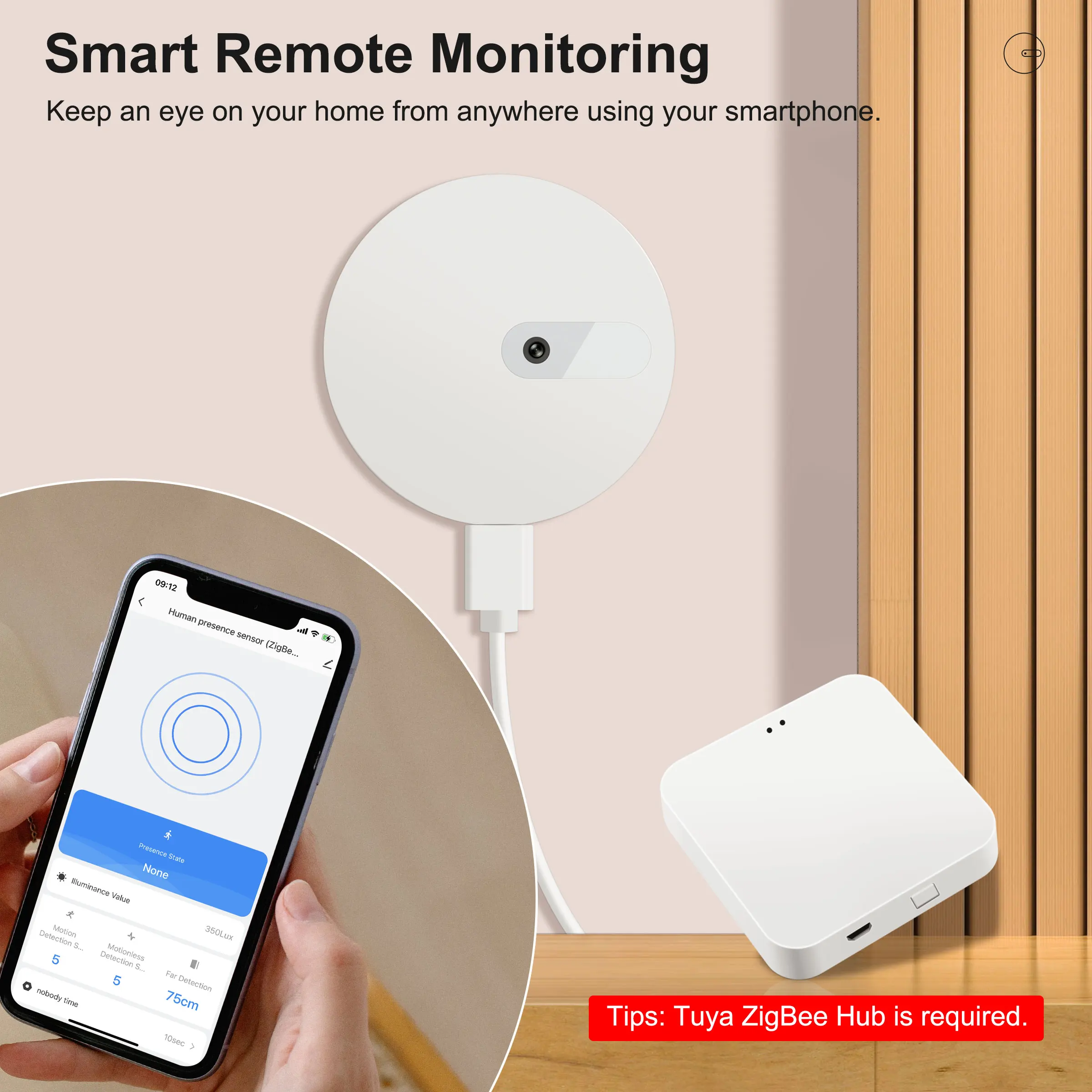 GIRIER Tuya ZigBee Human Presence Sensor Mmwave Radar Detection with Smart PIR Motion Monitor and Light Sensor for Home Security