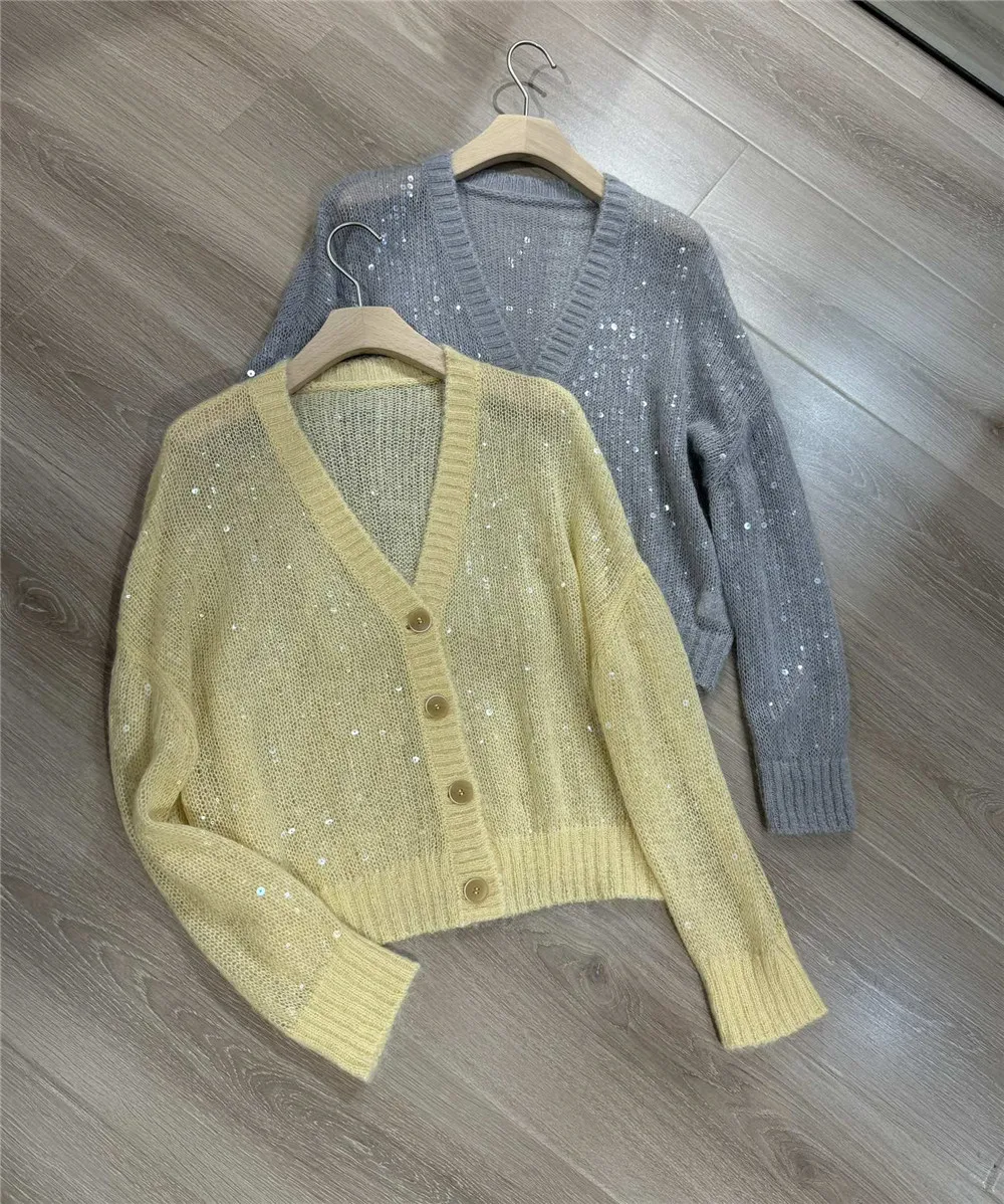 

Fall B*C New Exquisitely Sequins Knit sweater Single-breasted Cardigan Top Women's Clothing