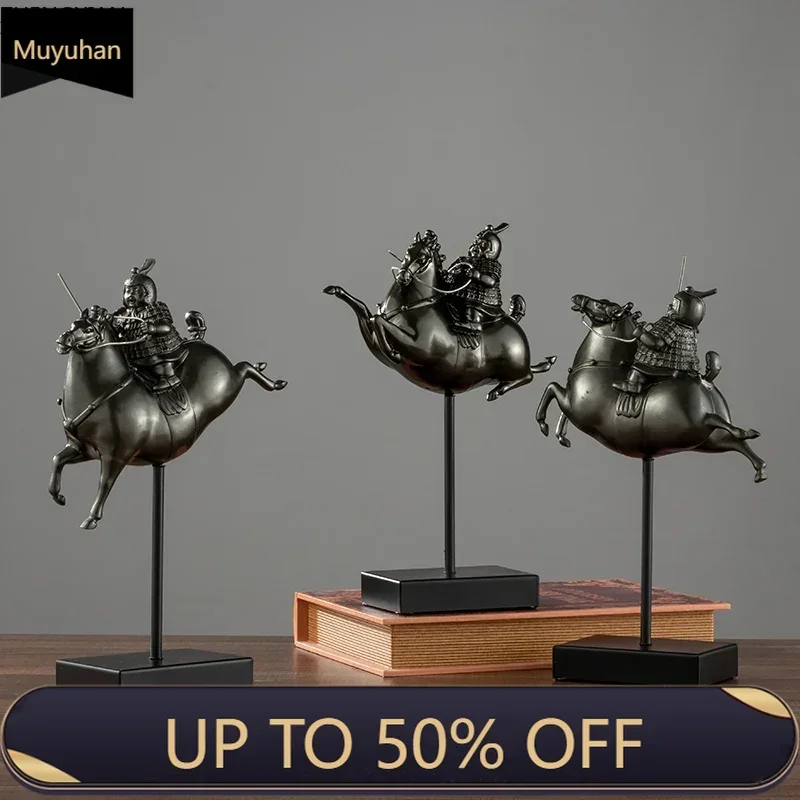 Antique Terracotta Warrior Horse Sculpture Desktop Decoration Resin Knight Abstract Animal Horse Figurines Gift Home Decoration
