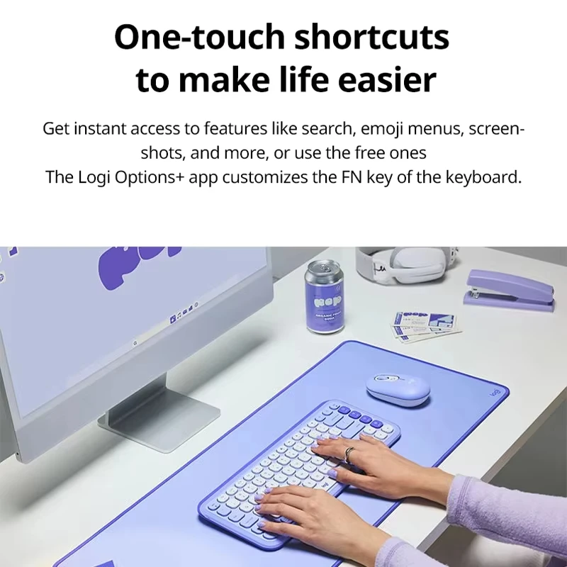 Logitech keyboard mekanis, tombol ikon POP Bluetooth nirkabel dual-mode AI nada ringan keyboard dan kit mouse