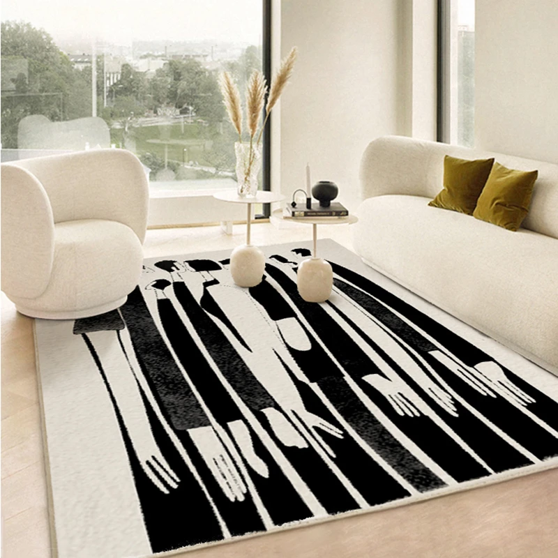 Modern Minimalist Living Room Rug Black Line Art Design Solid Color Bedroom Rug Fluffy and Soft Home Decor ковер Tapis سجادة IG