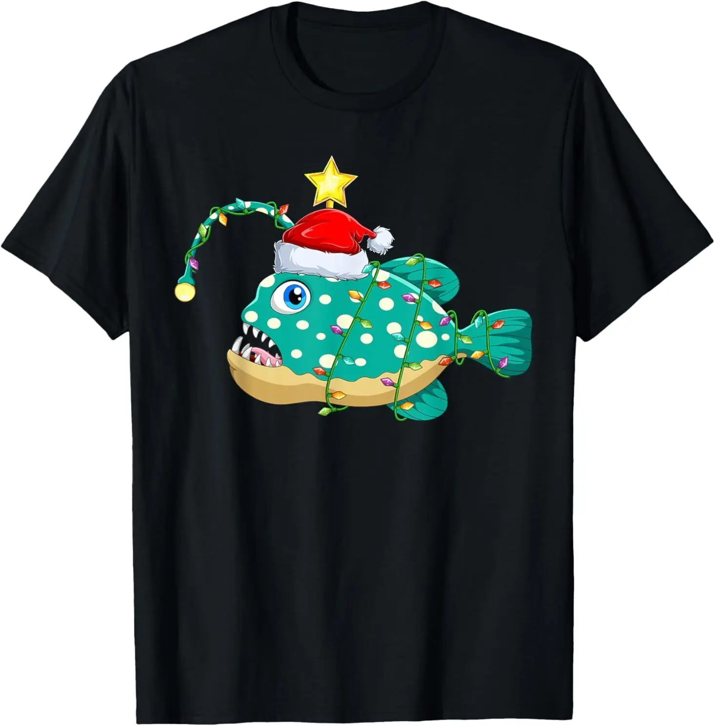 

NEW Anglerfish Lighting Xmas Tree Matching Anglerfish Christmas T-Shirt S-3XL