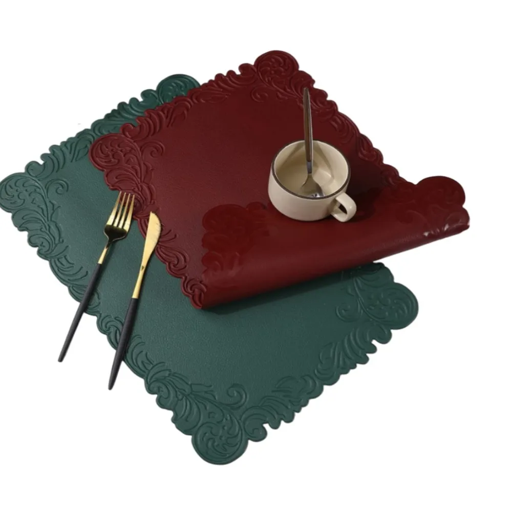 1/6/10PCS Tischsets Quadratische Geprägte Kunstleder Tischsets Nordic Abendessen Tischsets für Home Restaurant Weihnachten geschenk Rote Pads