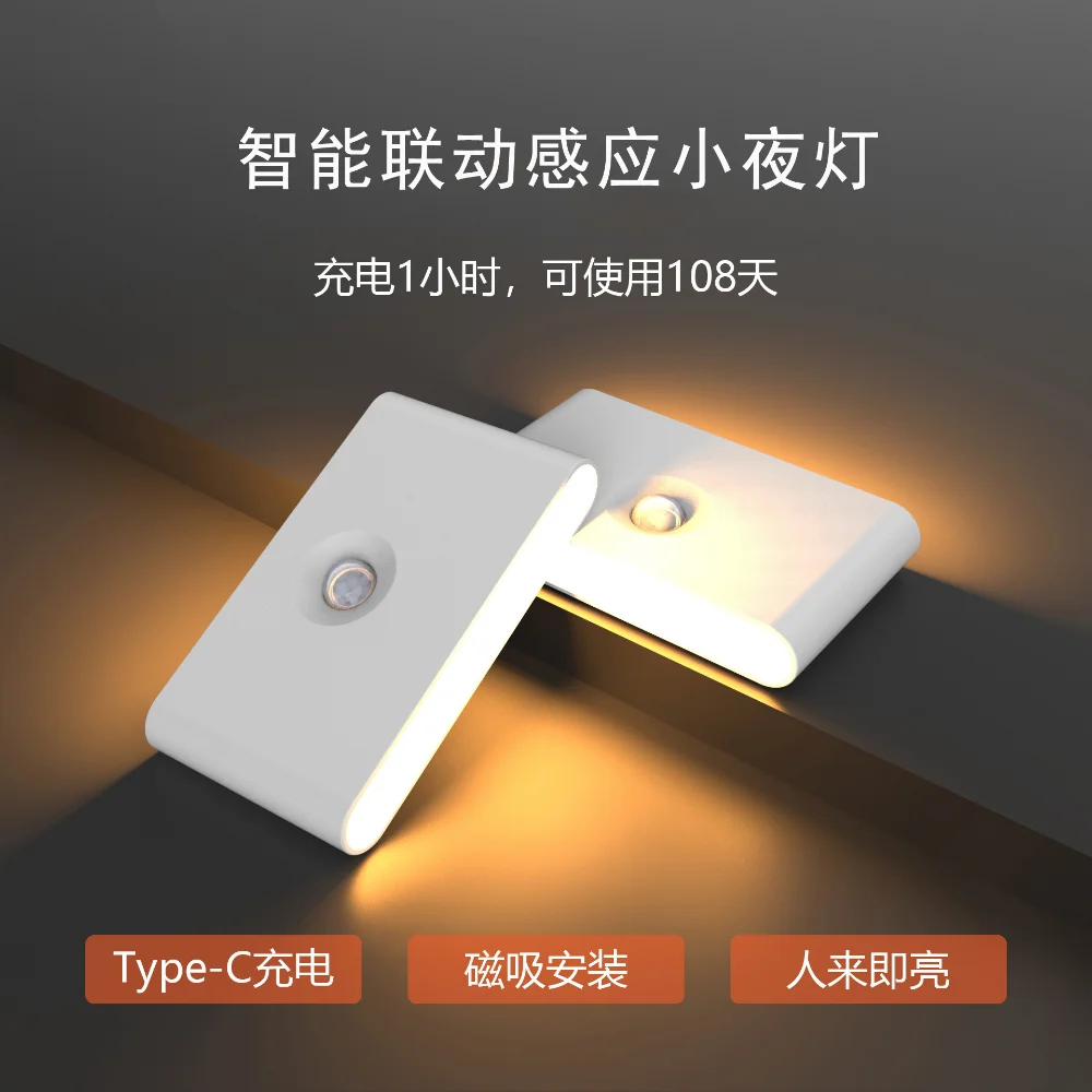 Intelligent Induction Night Light LED Infrared Type-c Charging Wireless Magnetic Bedside Sensor Lamp In Human Body Corridor