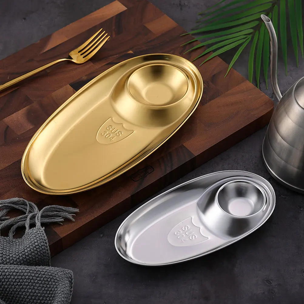 

2Pcs Stainless Steel Snack Plate Oval Pastry Tray for Dessert Cake Storage Multi-Function Serving Dish Home Cafe Restaurant Use