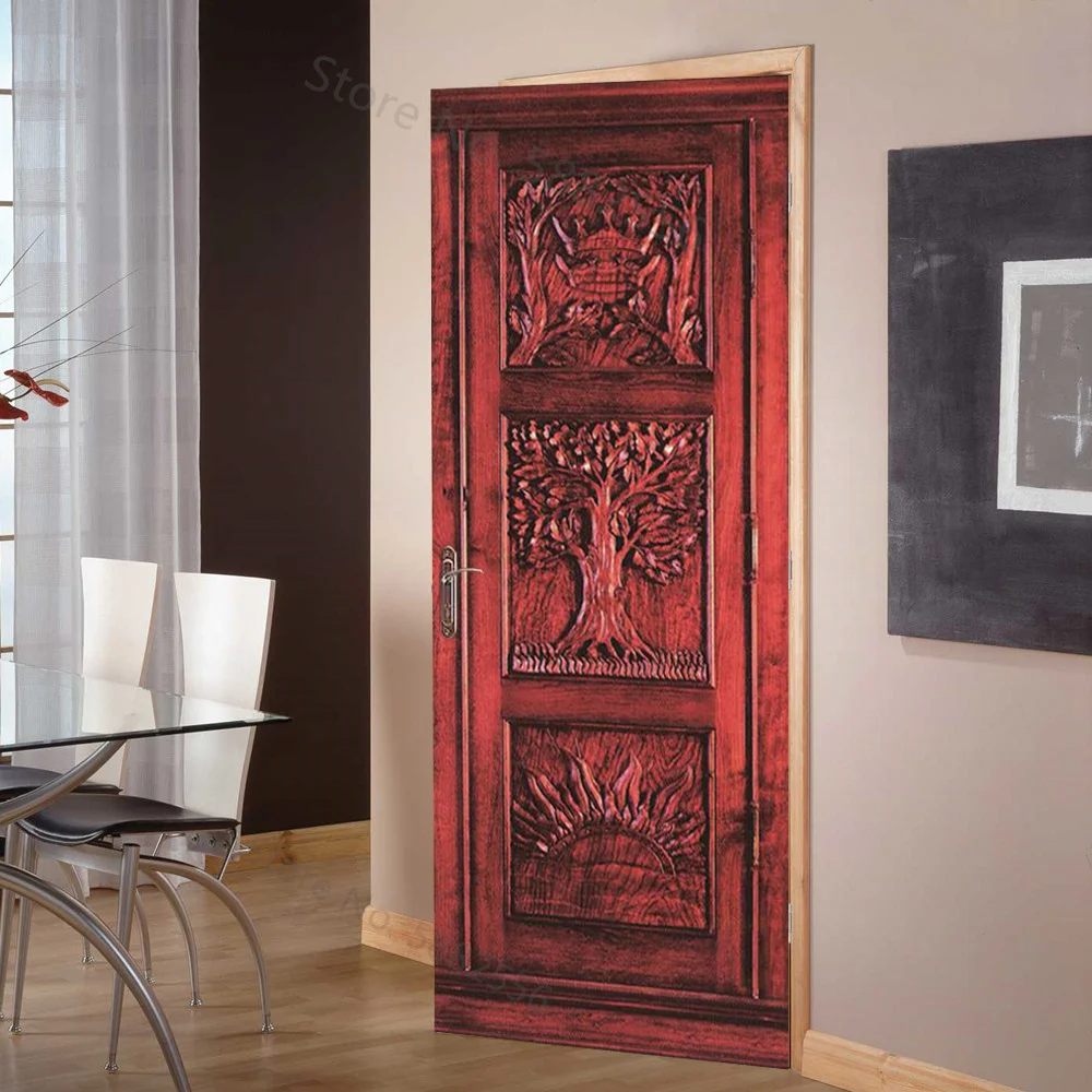 Wooden Grain Wall Carved Wallpaper Bathroom Bedroom Bookcase Door Decorative Door Sticker Vinyl Waterproof Self-adhesive Paper