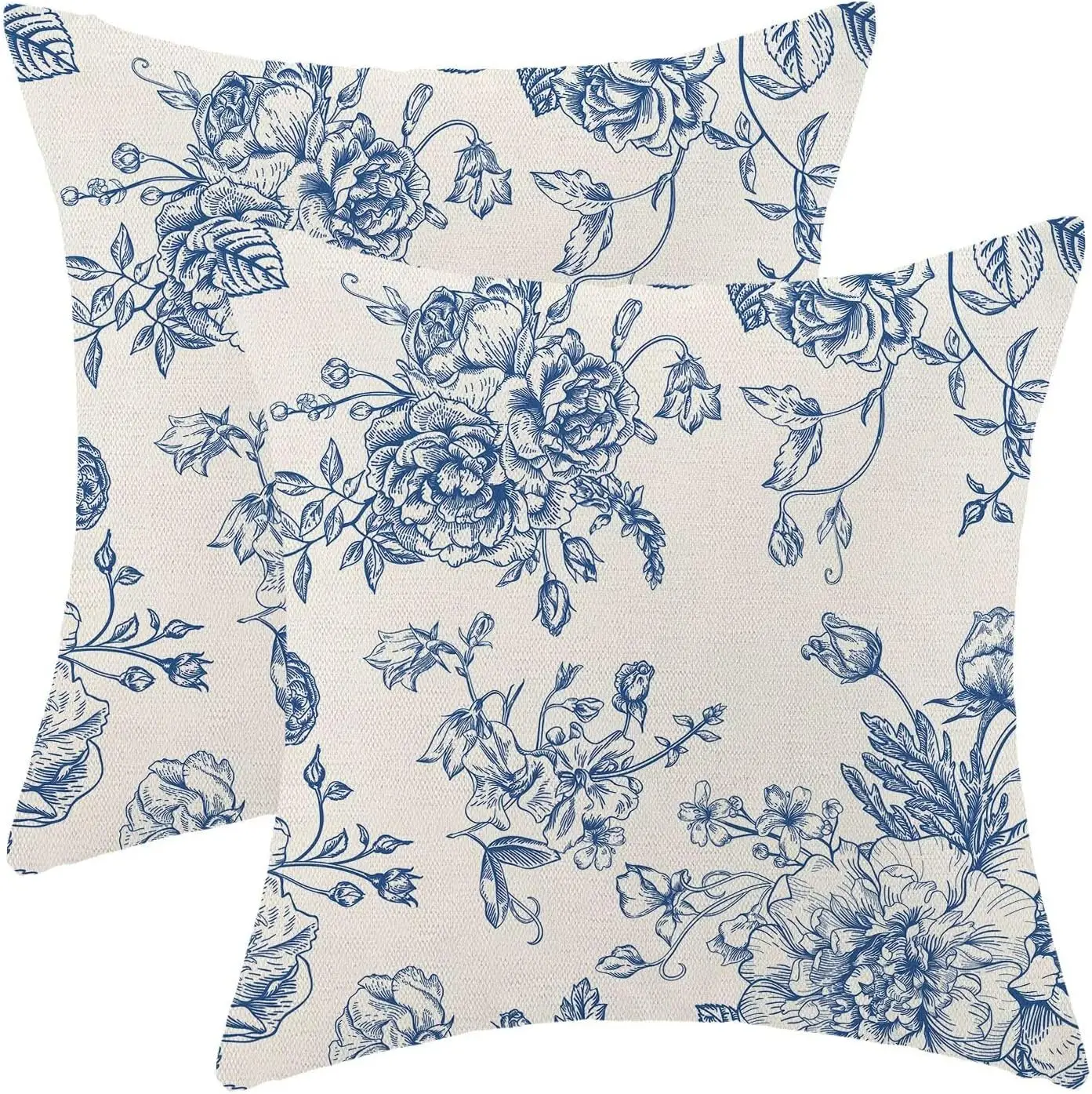 

Blue Floral Pillow Covers 20x20 Inch Set of 2, Chinoiserie Blue Flower Decorative Throw Pillowcase Vintage Floral Outdoor Cushio