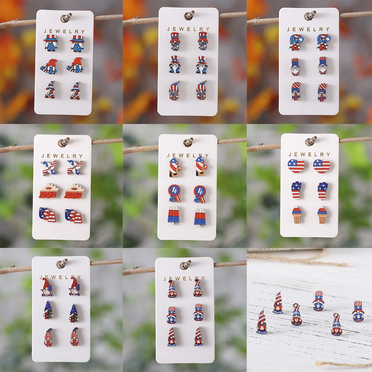 Wholesale Jewelry for Resale 2026 New Inspired Design American USA Flag Independent Day Printing Wooden Stud Earrings Collection