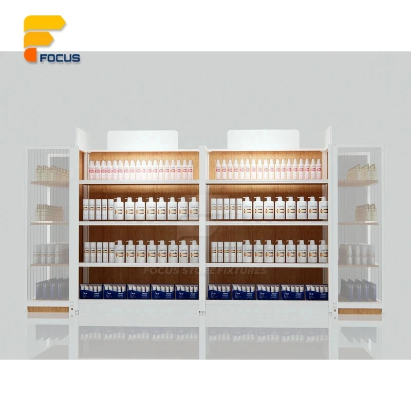 custom.Luxury Hair Extension Display Cabinet Glass Door Multi Shelf Drawer Lockable Wig Display Cabinet Unit