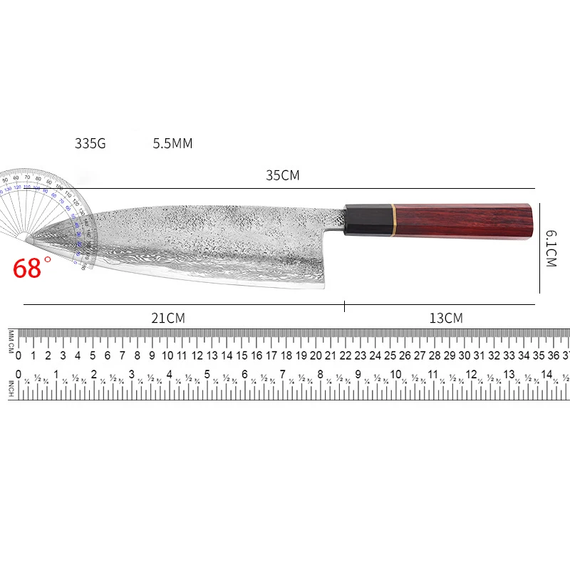 8.3 Inch Handmade Damascus Deba Knife Single-edged  Blade Chef Cleaver Sashimi Slicing Sushi Vegetable Kitchen Knife Wood Handle