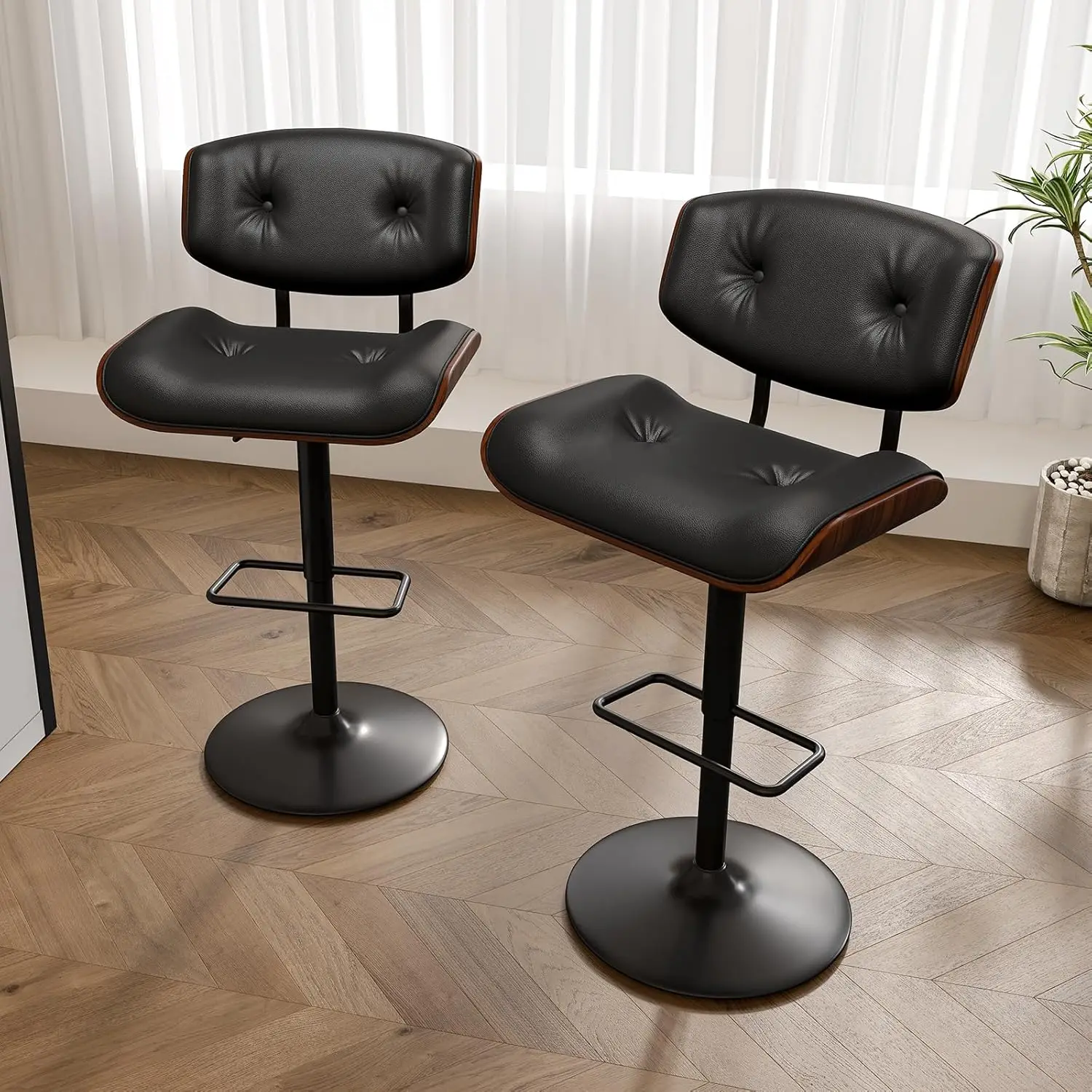 

Modern Bar Stools Set Of 2, Adjustable Swivel Counter Stools With Back, Wide And Deep Seat, Ergonomic PU Leather, Customized