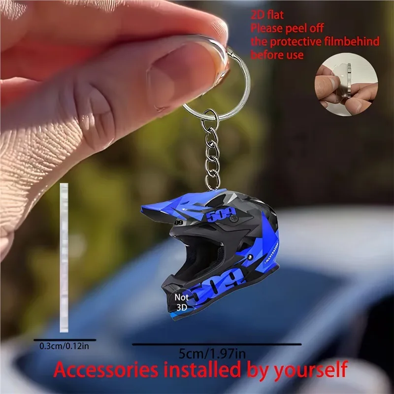 Racing Motorcycle Helmet 2D Flat Acrylic Keychain Bike Helmet Keyring Sports Backpack Hanging Ornament Gift for Motocross Lovers
