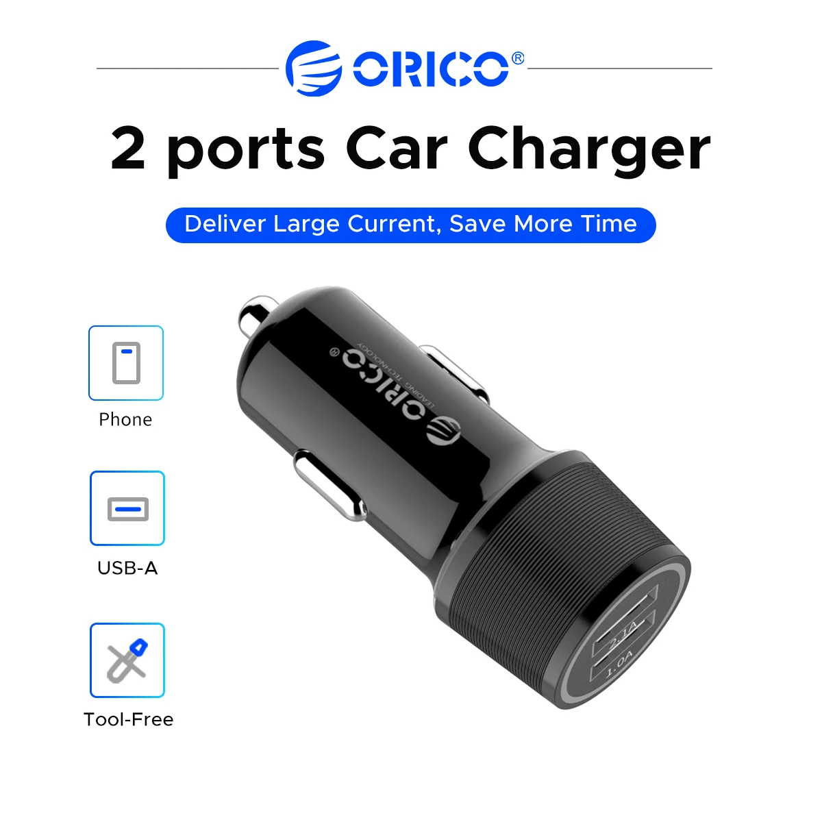 ORICO Car Intelligent USB Charger 12-24V Lighter Mini Car USB Charger for Xiaomi Samsung Huawei Phone Laptop