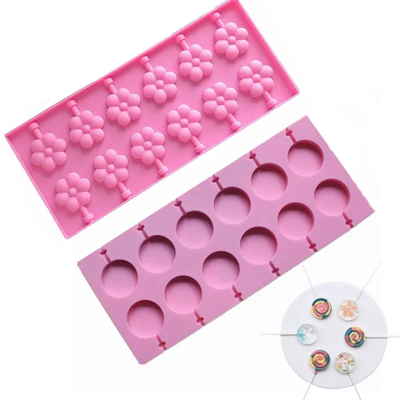 12 Hole Round Silicone Lollipop Mold Cute Paw Flower Chocolate Mould DIY Cherry Blossom Cake Decorating Form Silicone Bakeware