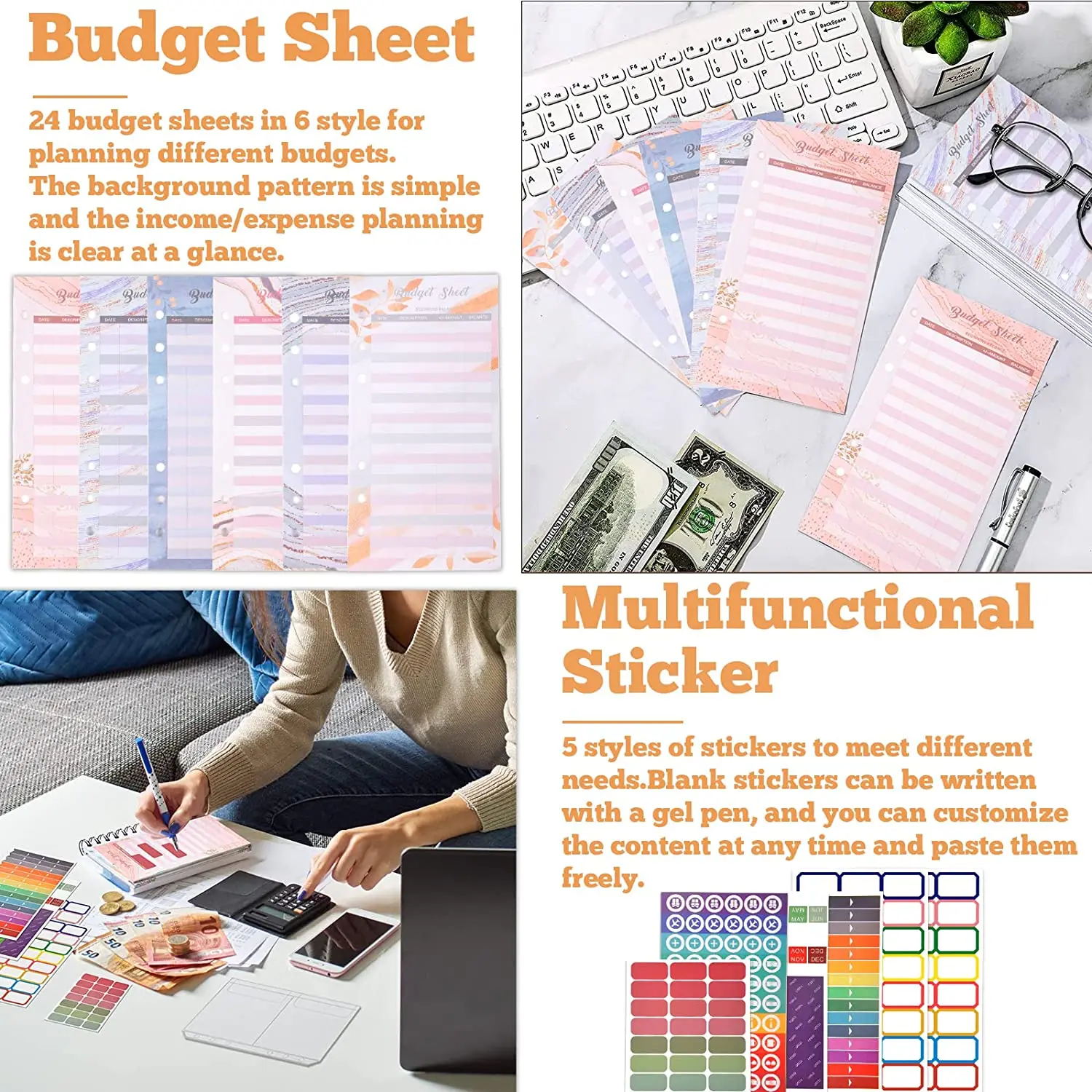 A6 Binder Budget Planner Accessories Inner Paper, Binder Pockets, Self-adhesive Label, For Financial Planning and Saving Card