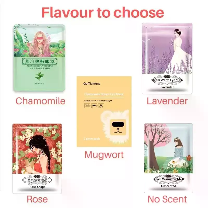 Comforting Steam Eye Masks 5pcs Lavender Chamomile Rose Artemisia Peach Suitable for Meditation and Relaxation