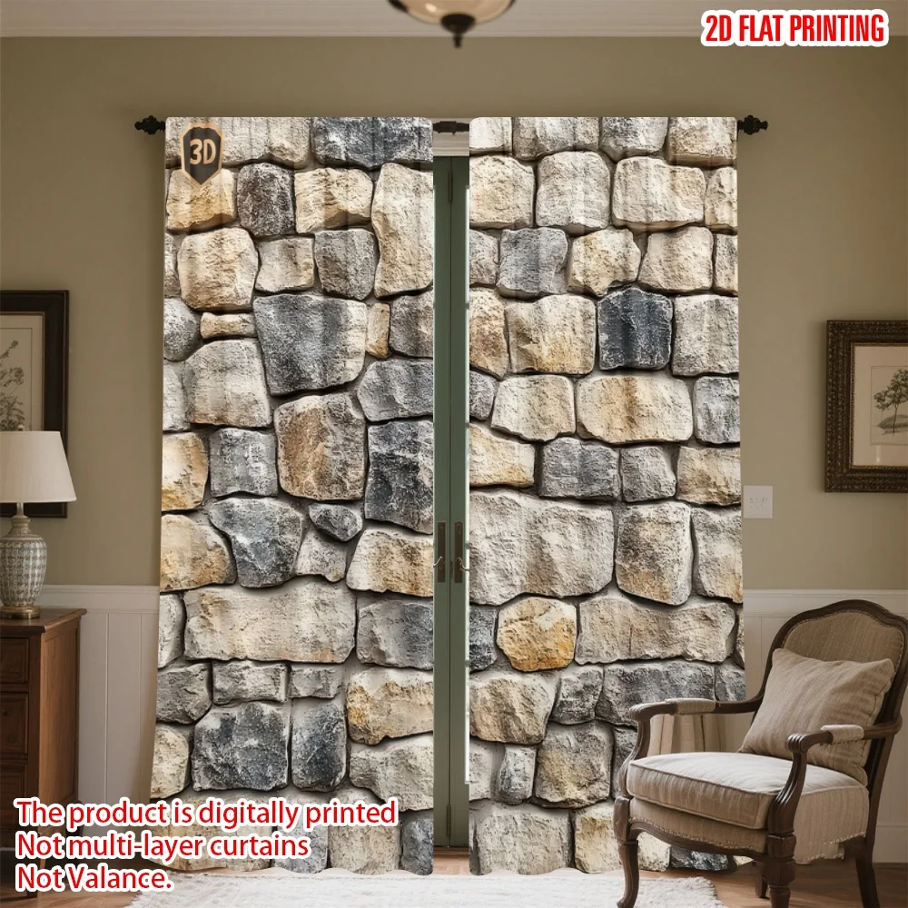 

2D flat printing 2pcs Scene Curtain Irregular Stone Wall Digital Printed Polyester Drapes Holiday Decorations Use for Parties