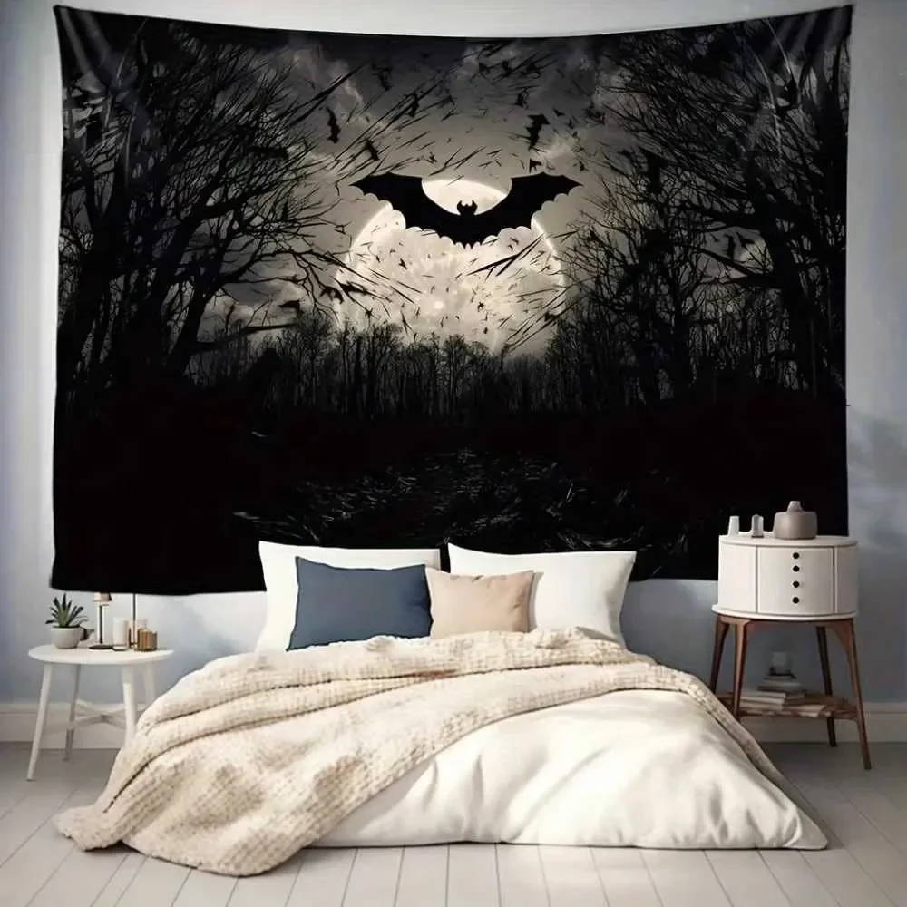 Halloween Bat Moon Gothic Tapestry Spooky Forest Wall Hanging for Living Room Dorm Back to School Autumn Gift Decor Z260813
