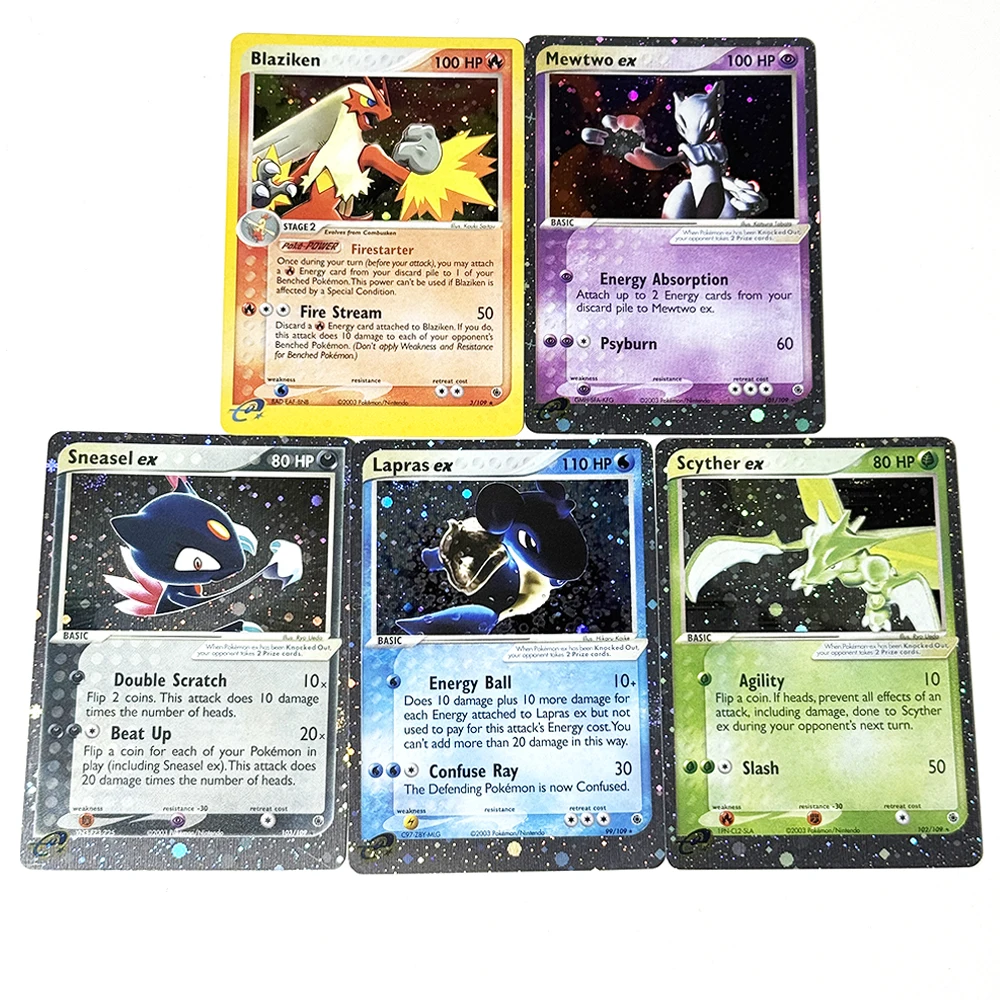 PKM English PTCG Ruby & Sapphire Foil Proxy DIY Game Cards Blaziken Lapras/Mewtwo/Scyther/Sneasel ex Collectible Toy Gift Cards