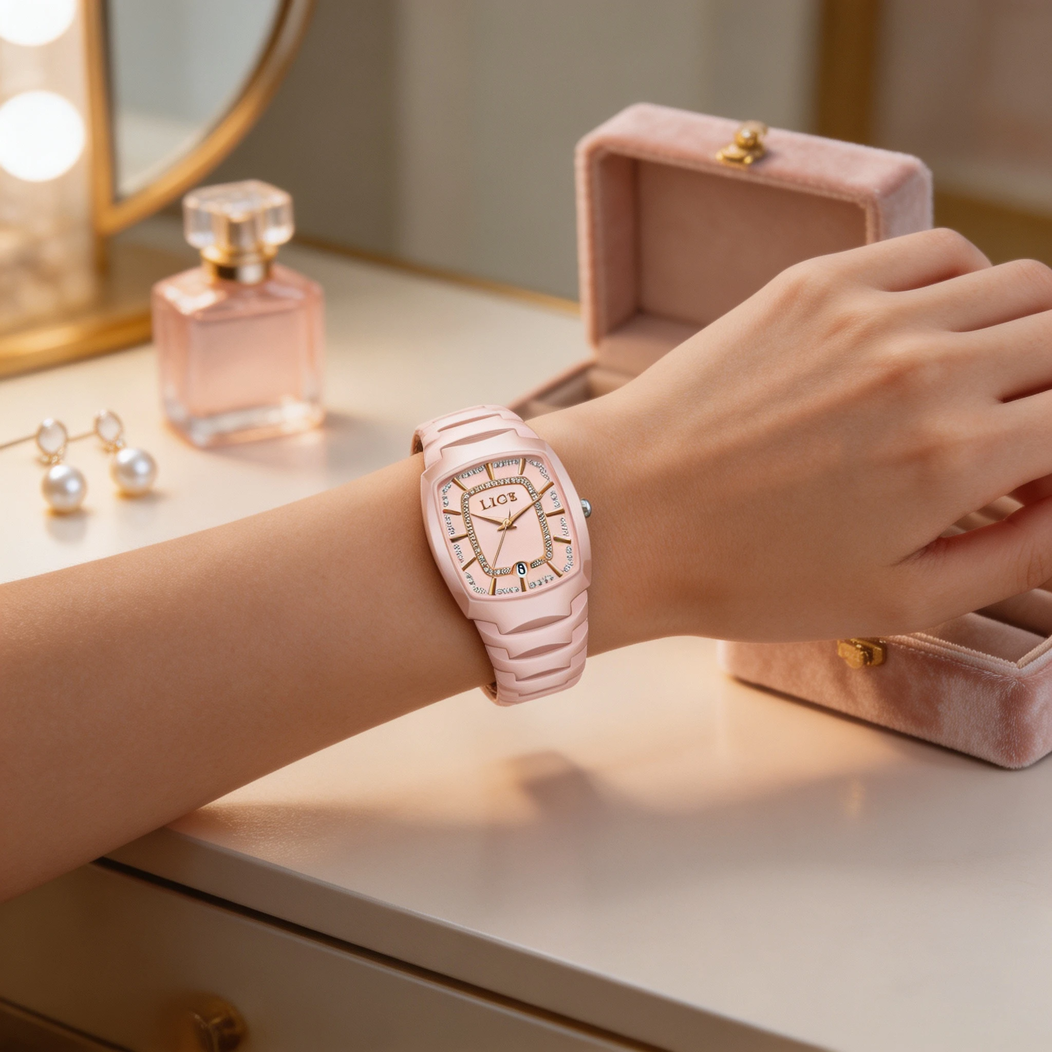 Luxury Ceramic Watch - นาฬิกาข้อมือกันน้ำสำหรับผู้หญิง LIGE รุ่นใหม่ สายเซรามิกหรูหรา นาฬิกาผู้หญิงดีไซน์สร้างสรรค์ แฟชั่นดั้งเดิม