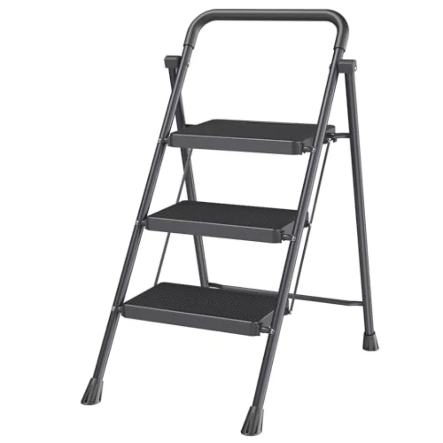 

3 Step Stool Foldable Heavy-Duty Foldable Step Stool for Adults 500 lbs Capacity Anti-Slip Feet and Wide Steps Sturdy Steel Fra