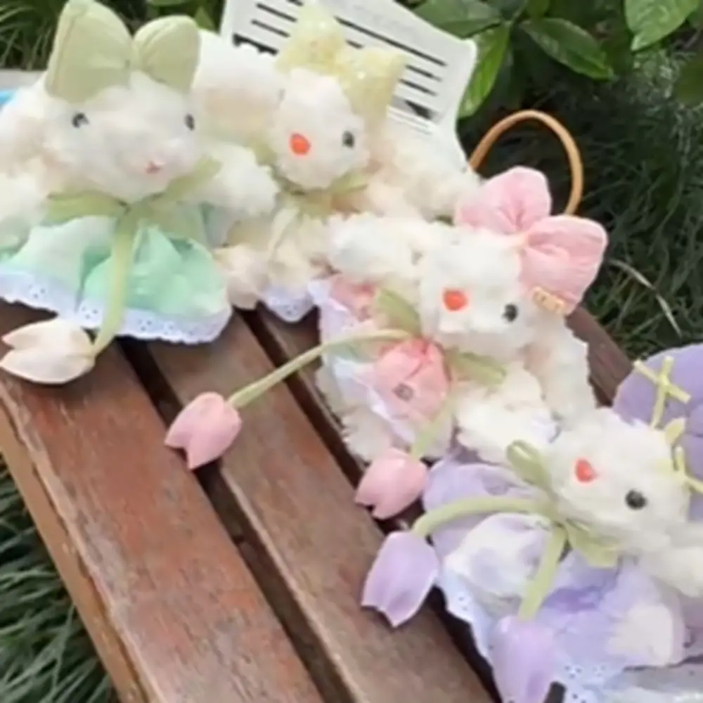 Bow Knot Bow Plush Rabbit Keychain Stuffed Cartoon Rabbit Doll Keyring Kawaii Soft Drooping Ear Rabbit Pendant Girl's Toy