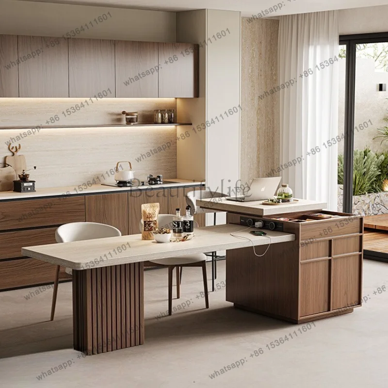 LJY Modern Island Table Integrated Kitchen Retractable Table Multi Functional Bar Sliding Storage Rectangle Furniture Dining Cha