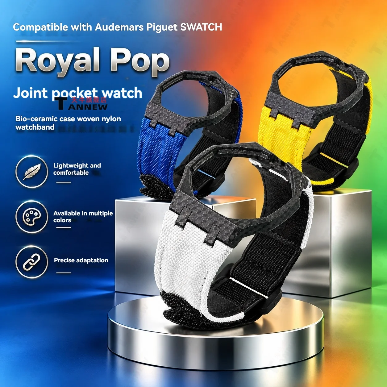 Bioceramic Case Woven Nylon Strap DIY Mod Kit for AP x Swatch Royal Pop Pocket Watch Replacement Custom Upgrade Set