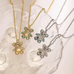 18K Gold Plated Brass Zircon Cute Bear Earrings Necklace Luxury Jewelry Set Party Gifts For Women Gifts