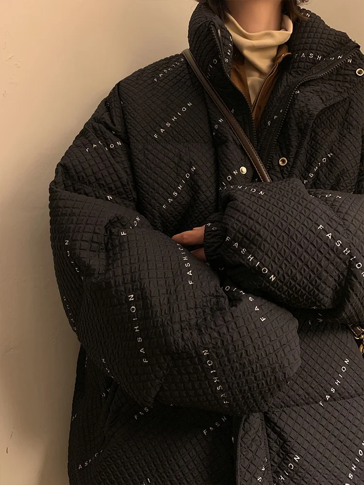 

Men's Winter Thiened Warm Bla Cotton Jaet Loose Fit Stand Collar Retro American Sle Versatile Casual Outerwear