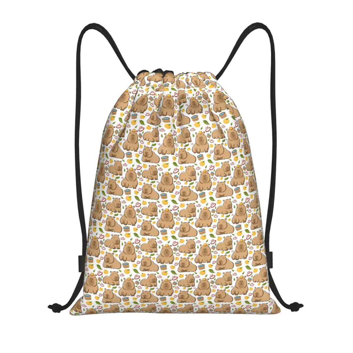 Capybara Yuzu Onzen Bath Pattern Drawstring Bag Women Men Foldable Sports Gym Sackpack Training Storage Backpacks