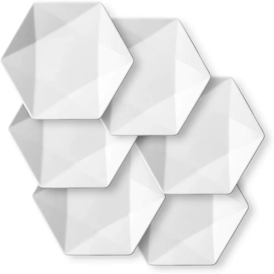 

White Ceramic Appetizer Plates Set for Dessert Snacks Pasta and Side Dishes 7 Inch Small Serving Plates 6Piece Set Microwave an