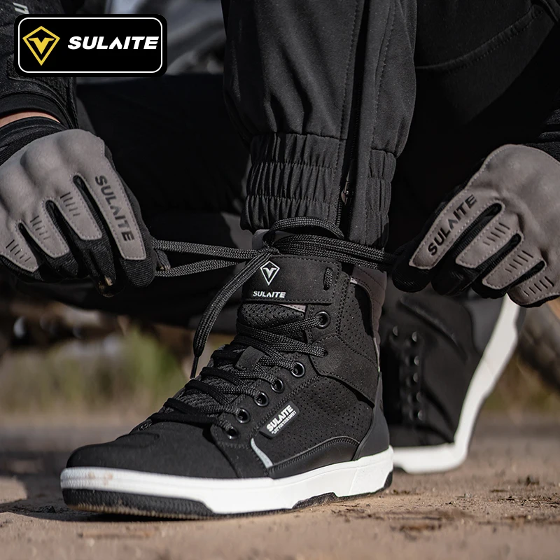 SULAITE Men's Motorcycle Boots 4 Seasons Anti-Fall Anti-Skid Reflective Off-Road Leisure Motocross Shoes