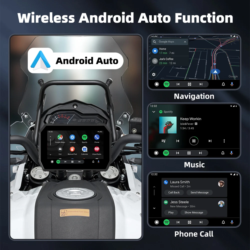 5" Wireless CarPlay Android Auto Motorcycle GPS Navigation Screen For Factory Wired CarPlay Only Waterproof Dustproof
