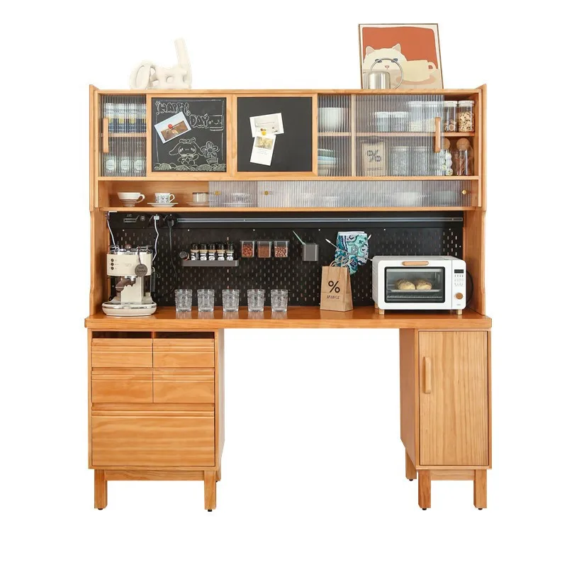 Nordic solid wood dining side cabinet, household dining room large-capacity tea  integrated dining table combination wall locker