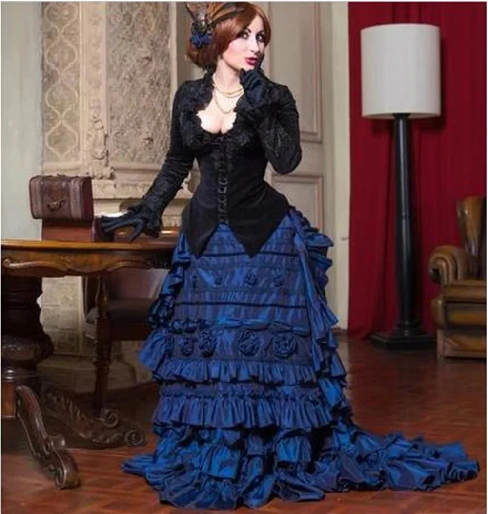 Historical Velvet Taffeta Gothic Victorian Bustle Gown Duchess Costume Vampire Wedding Dress Steampunk Vintage Ball Gown Dress