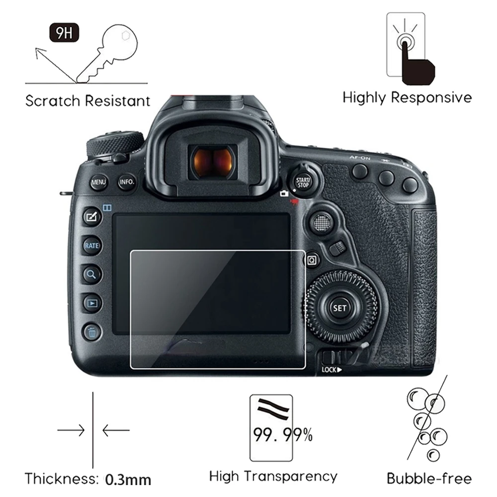 2Pcs For Canon EOS 5D Mark IV III 5Ds 5DsR 6D 7D II 77D 90D 80D 750D 760D 800D 1200D 1300D 1500D Screen Protector Tempered Glass