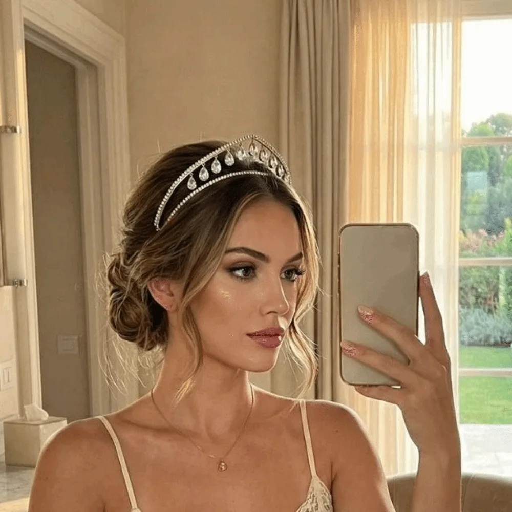 

Роскошная корона-капля для королевы, двухслойная, с кисточками, хрустальная, с подвесками в форме слезы, серебряная, со стразами, повязка на голову