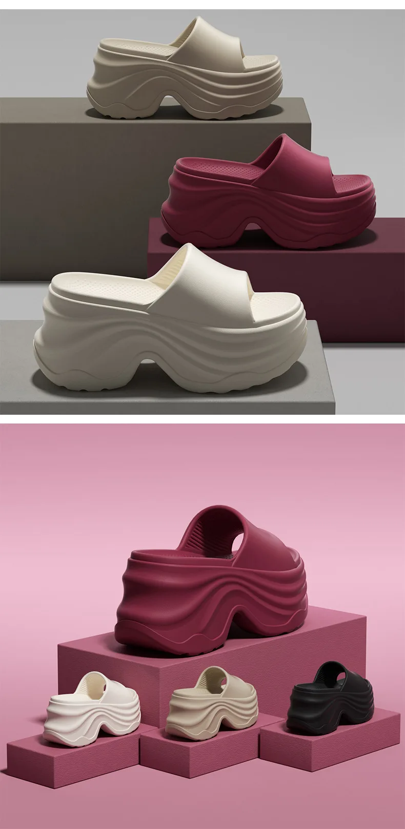 2026 Einfarbige EVA-Plateau-Pantoffeln für Damen mit Dicker Sohle, Rutschfeste Strand-Slides, Sommer-Sandalen mit Weicher Sohle und Keilabsatz – Detail 11