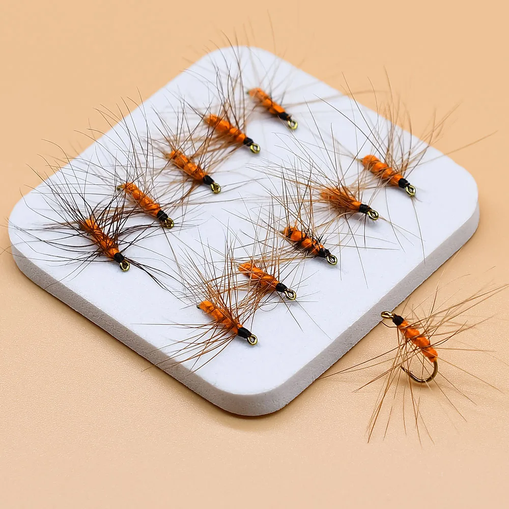 Topranc Orange Bug Fly Hook Handmade Fly Fishing Nymph Trout Fishing Flies Dry Flies Fake Insect Baits