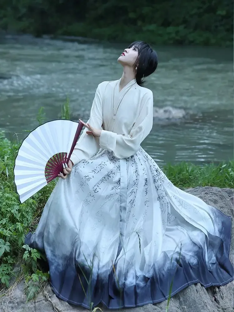 Женская юбка с изображением лошади в стиле древней китайской династии ханьфу, элегантное сказочное платье, костюм для выступления на сцене, танцевальный костюм ханьфу