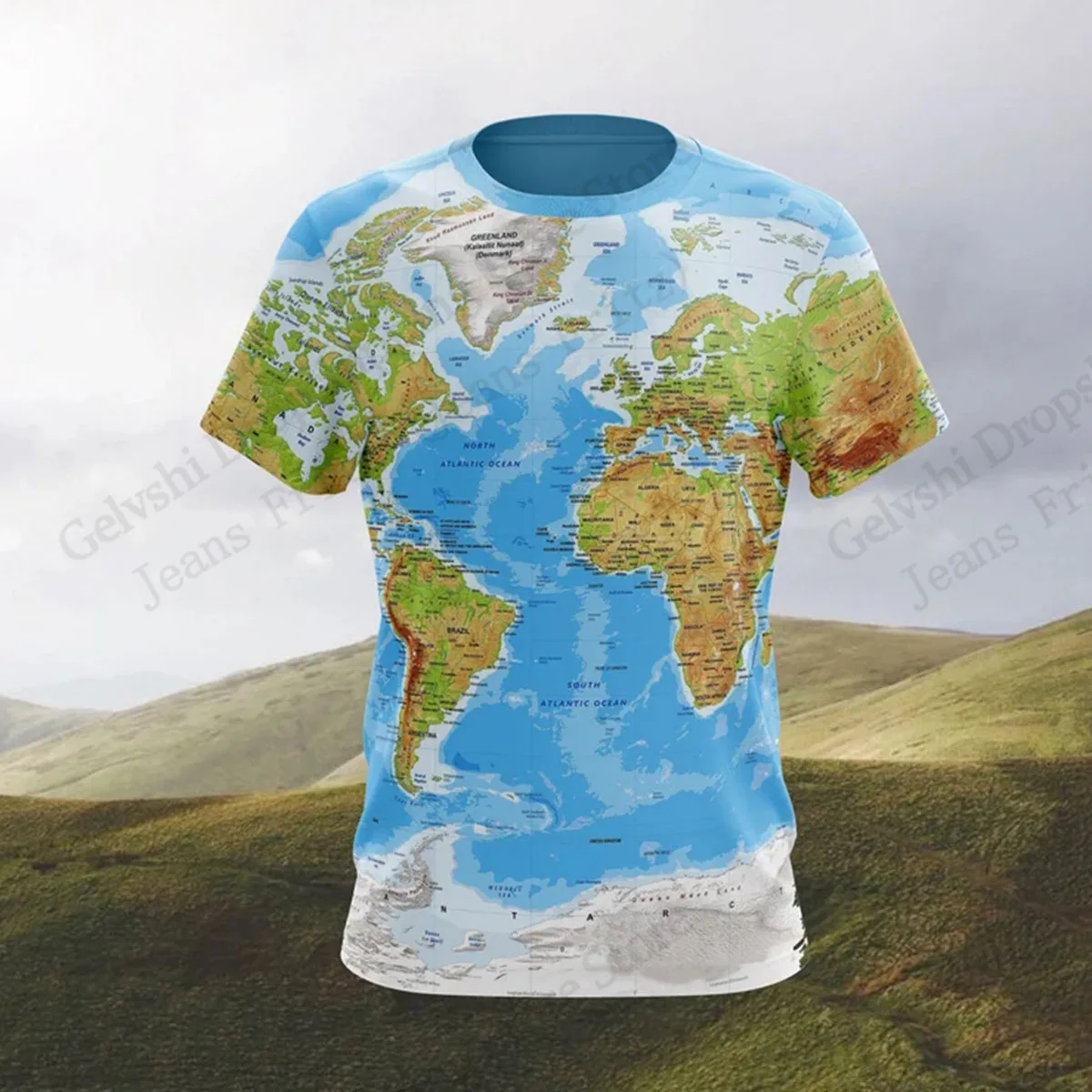 Novelty Map 3D Print Graphic T-shirt Men Women Fashion O-Neck Short Sleeve Tops Tees Street Plus Size Tshirt Mens Clothing New