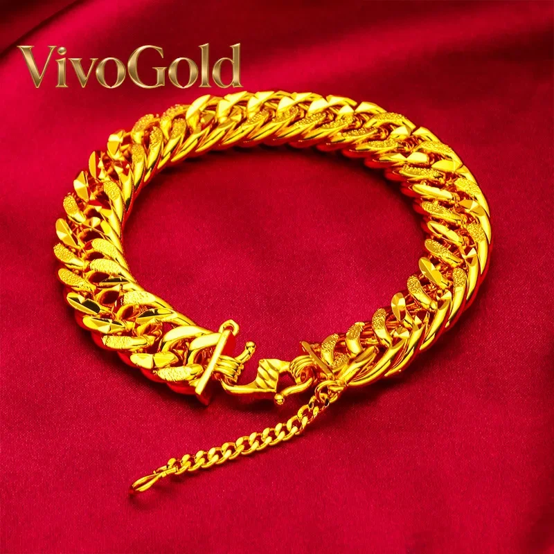 VivoGold VivoGold 24K Gold Engine-Turned Bracelet AU999 Pure Gold, 3D engine-turned patterns, rugged chain, exudes masculinity a