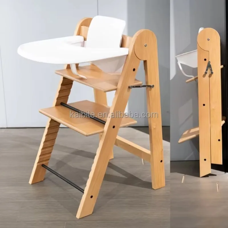Foldable Solid Wood Modern European Baby Beech High Chair | Adjustable for 6 Months to Adult | Source Factory Direct