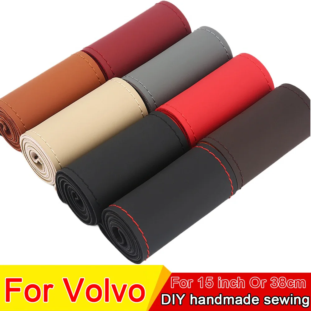 New Hand-stitched Genuine Leather Car Steering Wheel Cover 38cm /15inch For Volvo S40 S60 S80 S90 XC40 XC60 XC90 V60 V90